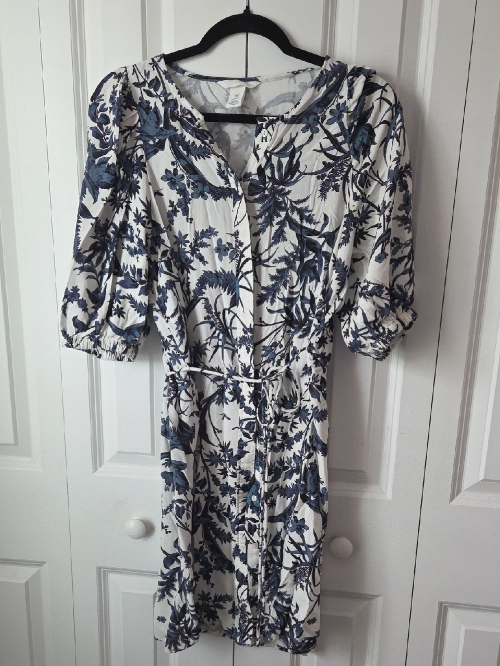 H&M White Dress with Blue Floral Print